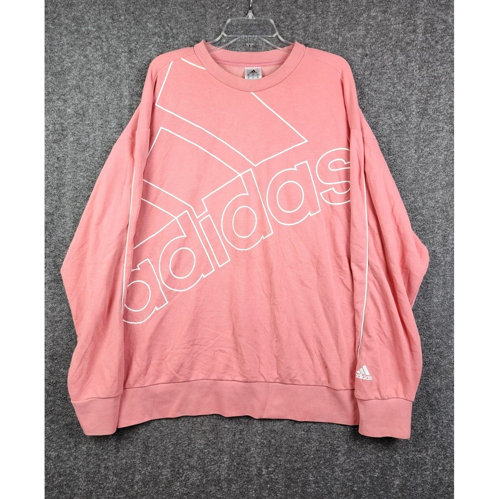 Adidas Sweatshirt Women 2XL Salmon Pink Good Graphic Logo Oversized Pullover